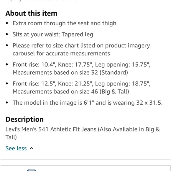 Levi’s Mens 541 Athletic Taper Fit Jeans (Light/Acid Wash Blue Color) Size 33x30 - Picture 4 of 10
